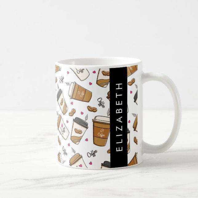 Coffee Cups, Coffee Beans, Coffee Lover, Your Name Mug (Right)