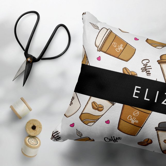 Coffee Cups, Coffee Beans, Coffee Lover, Your Name Pillowcase (Creator Uploaded)
