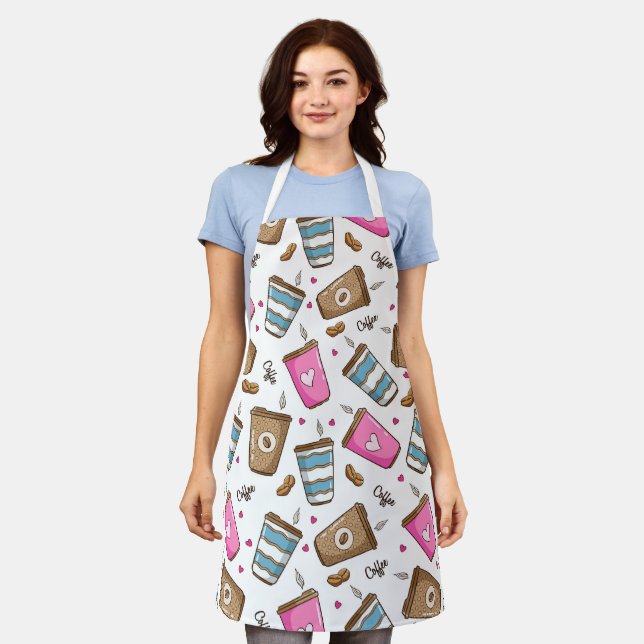 Coffee Cups, Coffee Beans, Hearts, Coffee Lover Apron (Worn)
