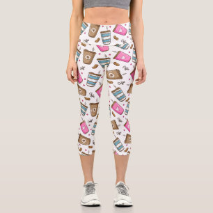 Coffee Cups, Coffee Beans, Hearts, Coffee Lover Capri Leggings