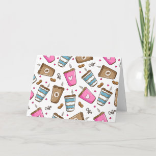 Coffee Cups, Coffee Beans, Hearts, Coffee Lover Card