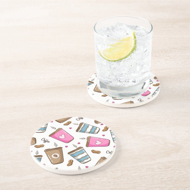 Coffee Cups, Coffee Beans, Hearts, Coffee Lover Coaster (Side)