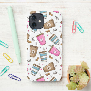 Coffee Cups, Coffee Beans, Hearts, Coffee Lover iPhone 12 Case
