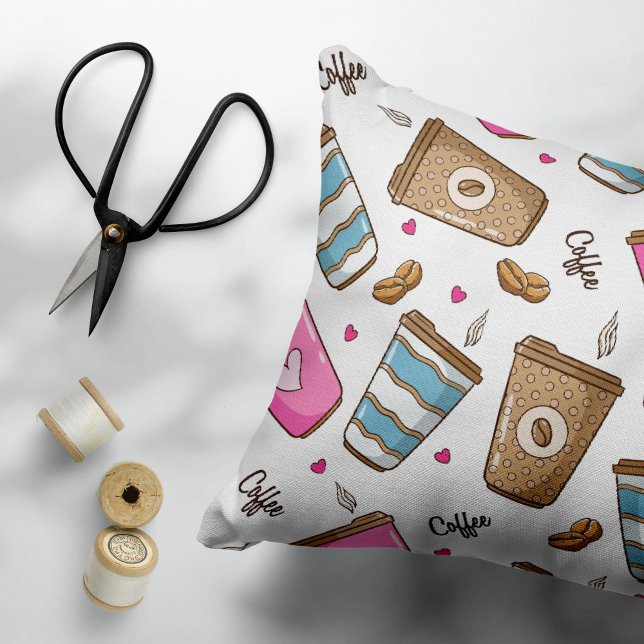 Coffee Cups, Coffee Beans, Hearts, Coffee Lover Pillowcase (Creator Uploaded)