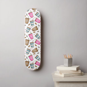 Coffee Cups, Coffee Beans, Hearts, Coffee Lover Skateboard