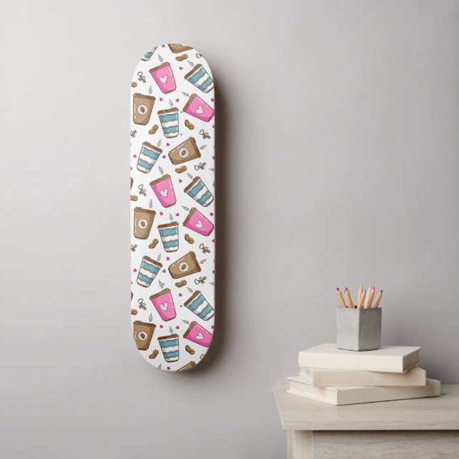 Coffee Cups, Coffee Beans, Hearts, Coffee Lover Skateboard (Wall Art)