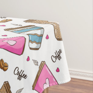 Coffee Cups, Coffee Beans, Hearts, Coffee Lover Tablecloth