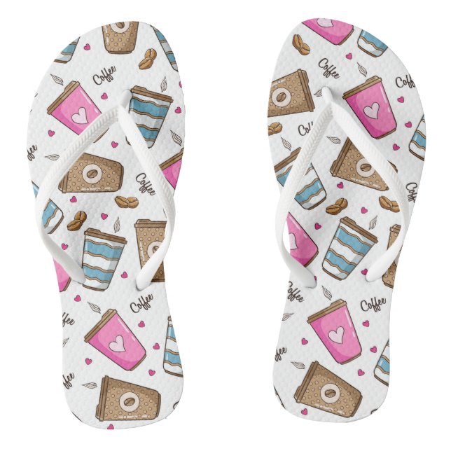 Coffee Cups, Coffee Beans, Hearts, Coffee Lover Thongs (Footbed)