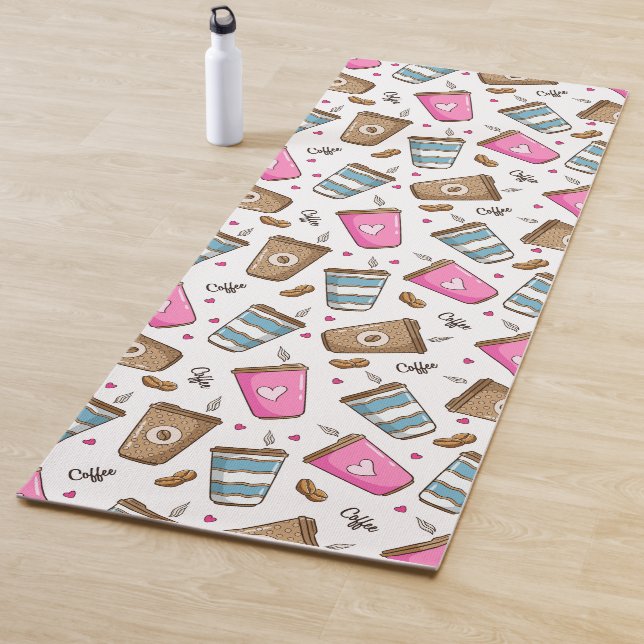 Coffee Cups, Coffee Beans, Hearts, Coffee Lover Yoga Mat (In Situ)
