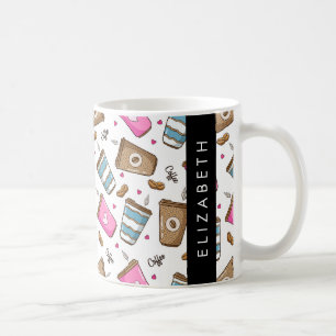 Coffee Cups, Coffee Beans, Hearts, Your Name Coffee Mug