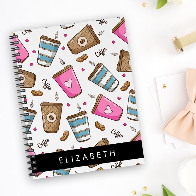 Coffee Cups, Coffee Beans, Hearts, Your Name Notebook (Creator Uploaded)