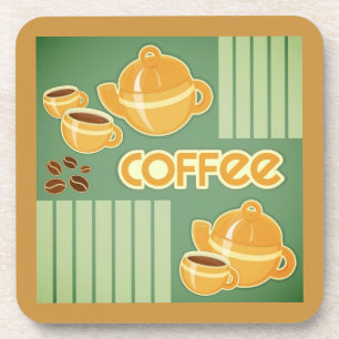 Coffee Cups, Coffee Pot And Coffee Beans Coaster