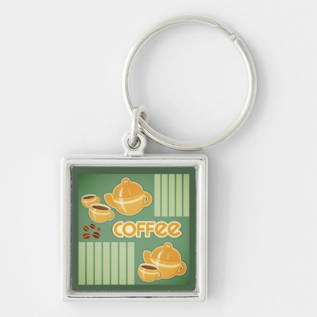 Coffee Cups, Coffee Pot And Coffee Beans Key Ring (Front)