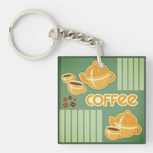 Coffee Cups, Coffee Pot And Coffee Beans Key Ring (Front)