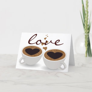 Coffee Cups Couple Hearts and Love Card