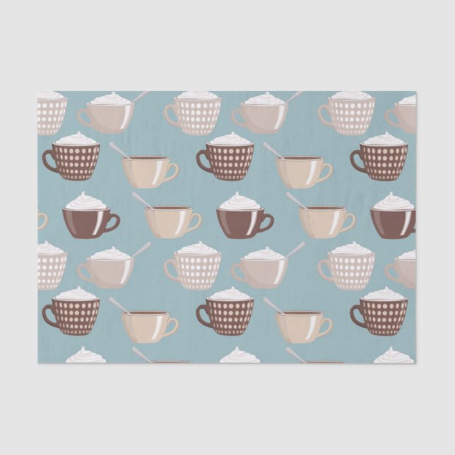 Coffee Cups Cream Caffeine Lover Pastel Blue Brown Tissue Paper (Front)