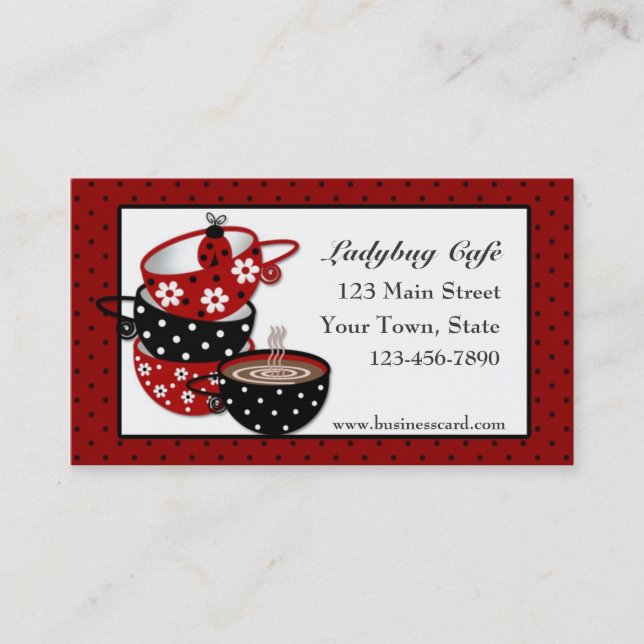 Coffee Cups, Ladybug, Black, Red, Business Card (Front)