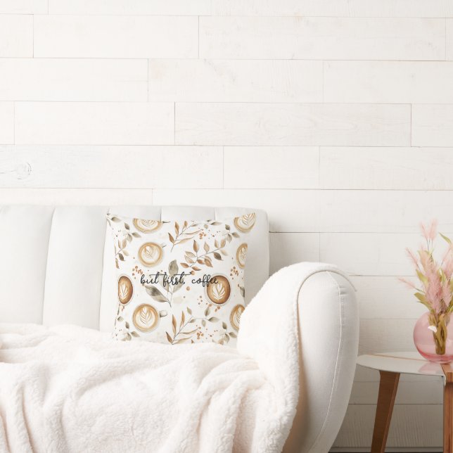 Coffee Cups Leaves Cushion (Couch)