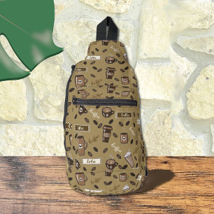Coffee Cups Pattern Brown Sling Bag