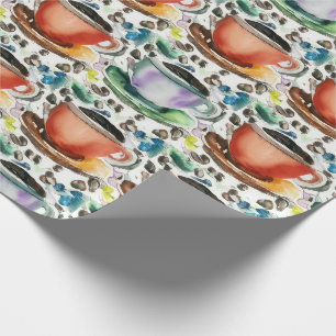 Coffee Cups Watercolor Pattern Wrapping Paper
