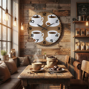 Coffee Cups with Beans and Chocolate Large Clock