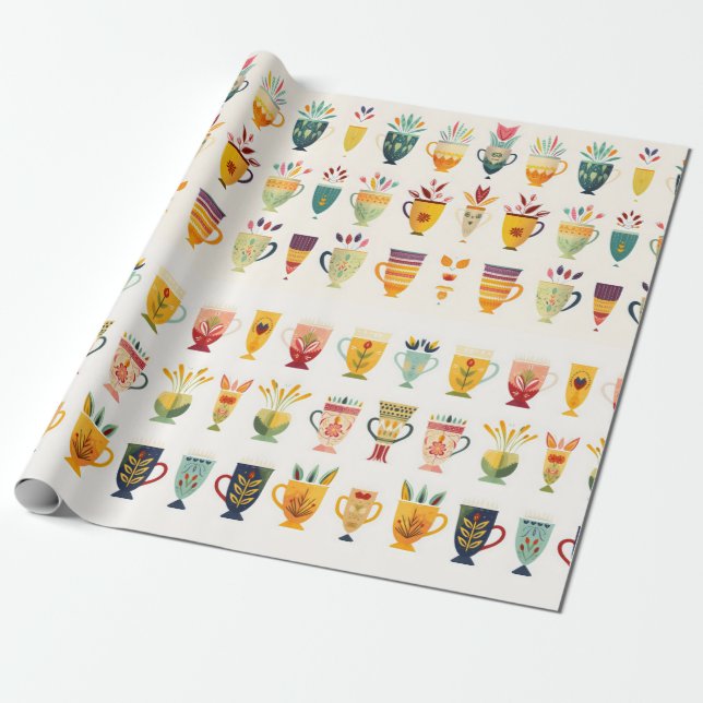 Coffee Cups Wrapping Paper (Unrolled)