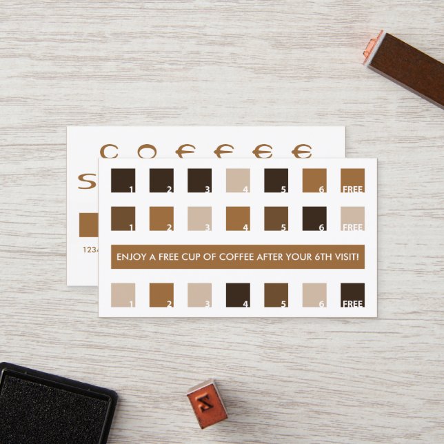 COFFEE customer appreciation (mod squares) Loyalty Card (Front/Back In Situ)