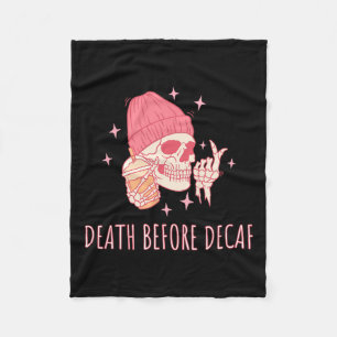 Coffee Death Before Decaf Skull Skeleton Fleece Blanket