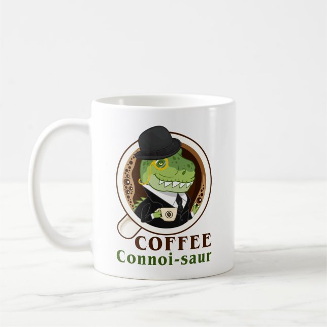 Coffee Dinosaur Connoi-Saur Funny Coffee Drinker Mug (Left)