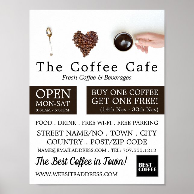Coffee Display, Barista, Café, Coffeehouse Advert Poster (Front)