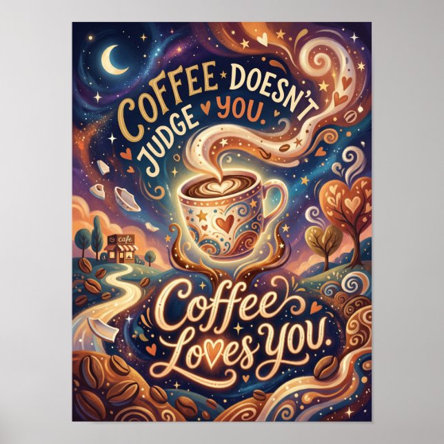 coffee doesn't judge you poster (Front)