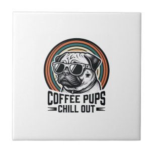Coffee Dog Shirt Retro Chill Pug Graphic_1 Ceramic Tile