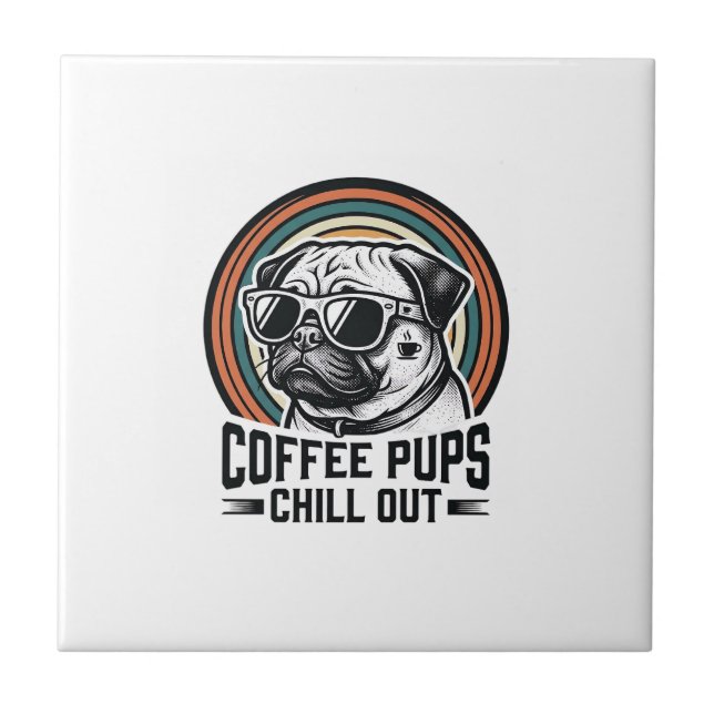 Coffee Dog Shirt Retro Chill Pug Graphic_1 Ceramic Tile (Front)