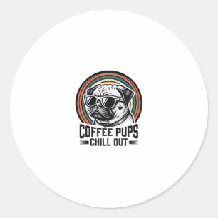 Coffee Dog Shirt Retro Chill Pug Graphic_1 Classic Round Sticker