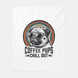 Coffee Dog Shirt Retro Chill Pug Graphic_1 Fleece Blanket