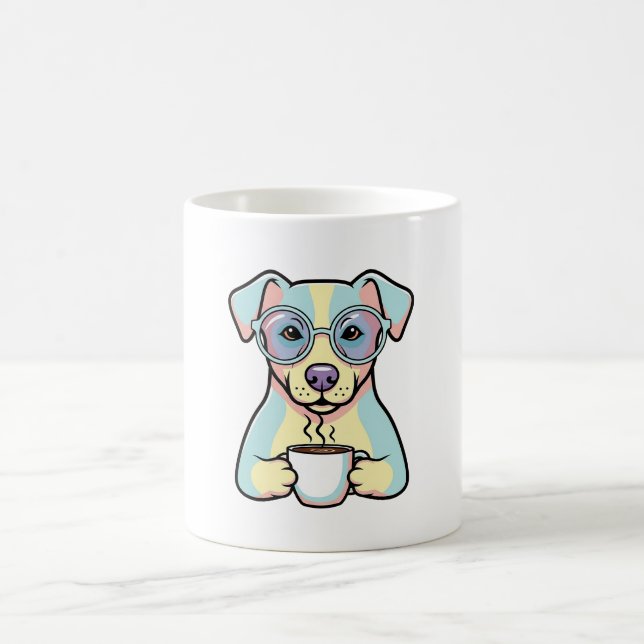 Coffee Dog with Glasses – Cute Whimsical Illustrat Coffee Mug (Center)