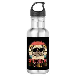 Coffee Dogs and Chill Retro Pug 532 Ml Water Bottle