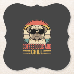 Coffee Dogs and Chill Retro Pug Paper Coaster