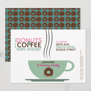 COFFEE DONUTS Baby Shower Invitation Pink Turq