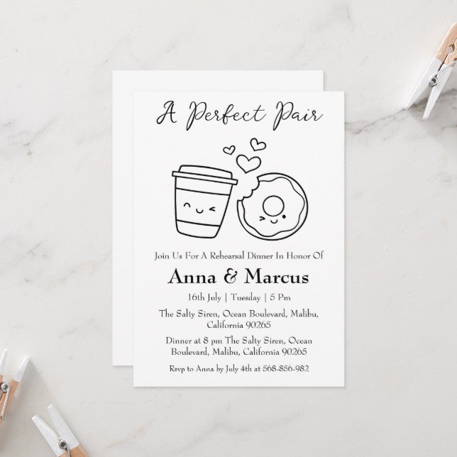 Coffee & Doughnut a perfect pair bridal dinner Invitation (Front/Back In Situ)