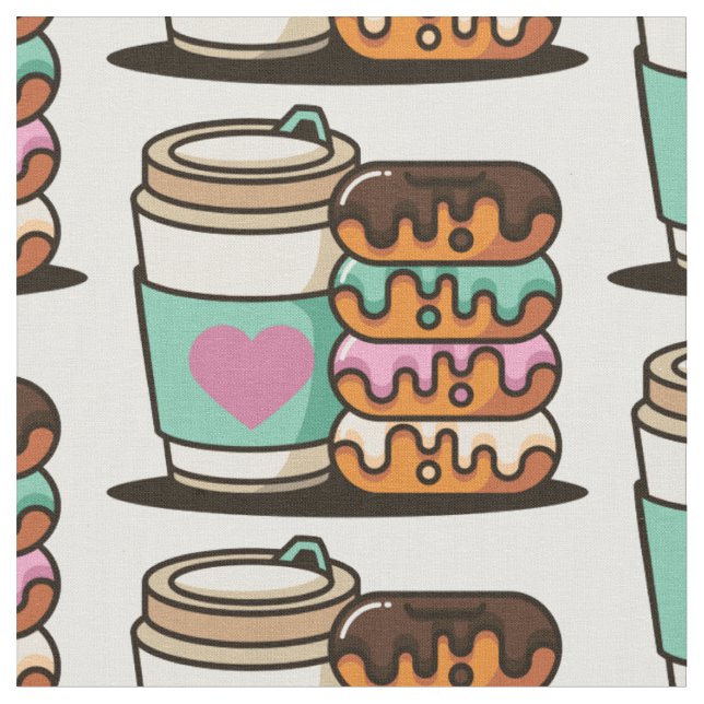 coffee doughnut lover fabric (Close Up)