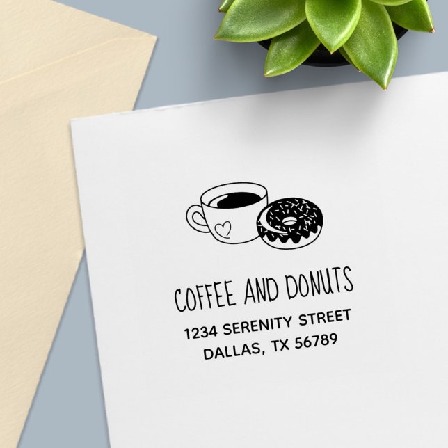 Coffee Doughnuts Shop Business Address Self-inking Stamp (Creator Uploaded)