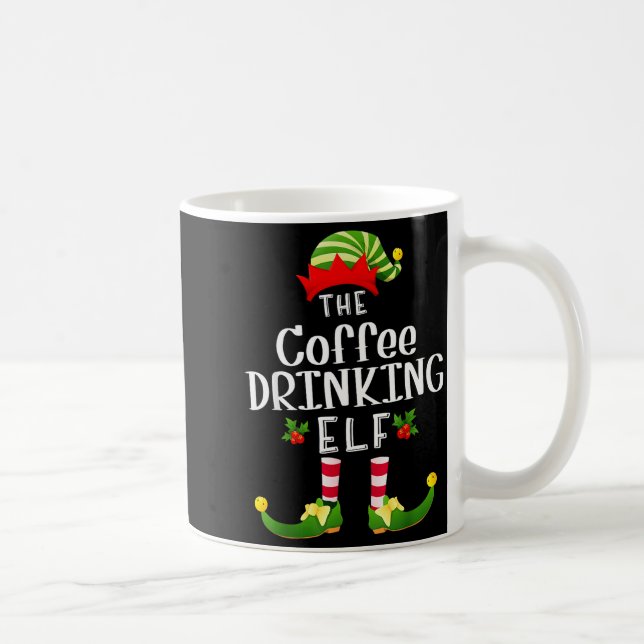 Coffee Drinking Christmas Elf Matching Pajama X-ma Coffee Mug (Right)