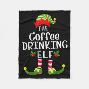 Coffee Drinking Christmas Elf Matching Pajama X-ma Fleece Blanket