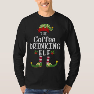 Coffee Drinking Christmas Elf Matching Pajama X-Ma T-Shirt