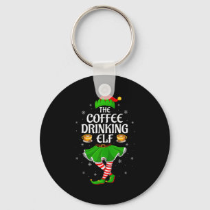 Coffee Drinking Elf Christmas Girls Women Elf Squa Key Ring