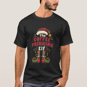 Coffee Drinking Elf Christmas Matching Family  T-Shirt