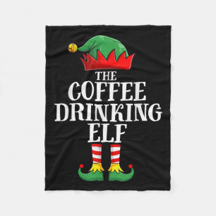 Coffee Drinking Elf Family Matching Christmas Elf Fleece Blanket