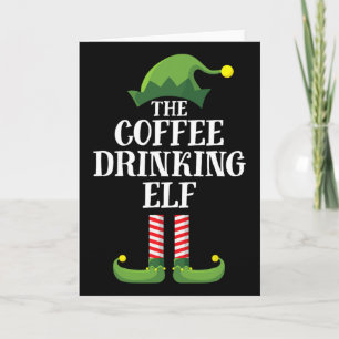 Coffee Drinking Elf Matching Family Group Christma Card