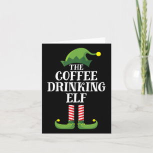 Coffee Drinking Elf Matching Family Group Christma Card